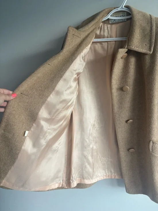 Vintage Fashion Gallery Wool Coat Camel Brown Size 14 Petite Made in Canada - Picture 2 of 9